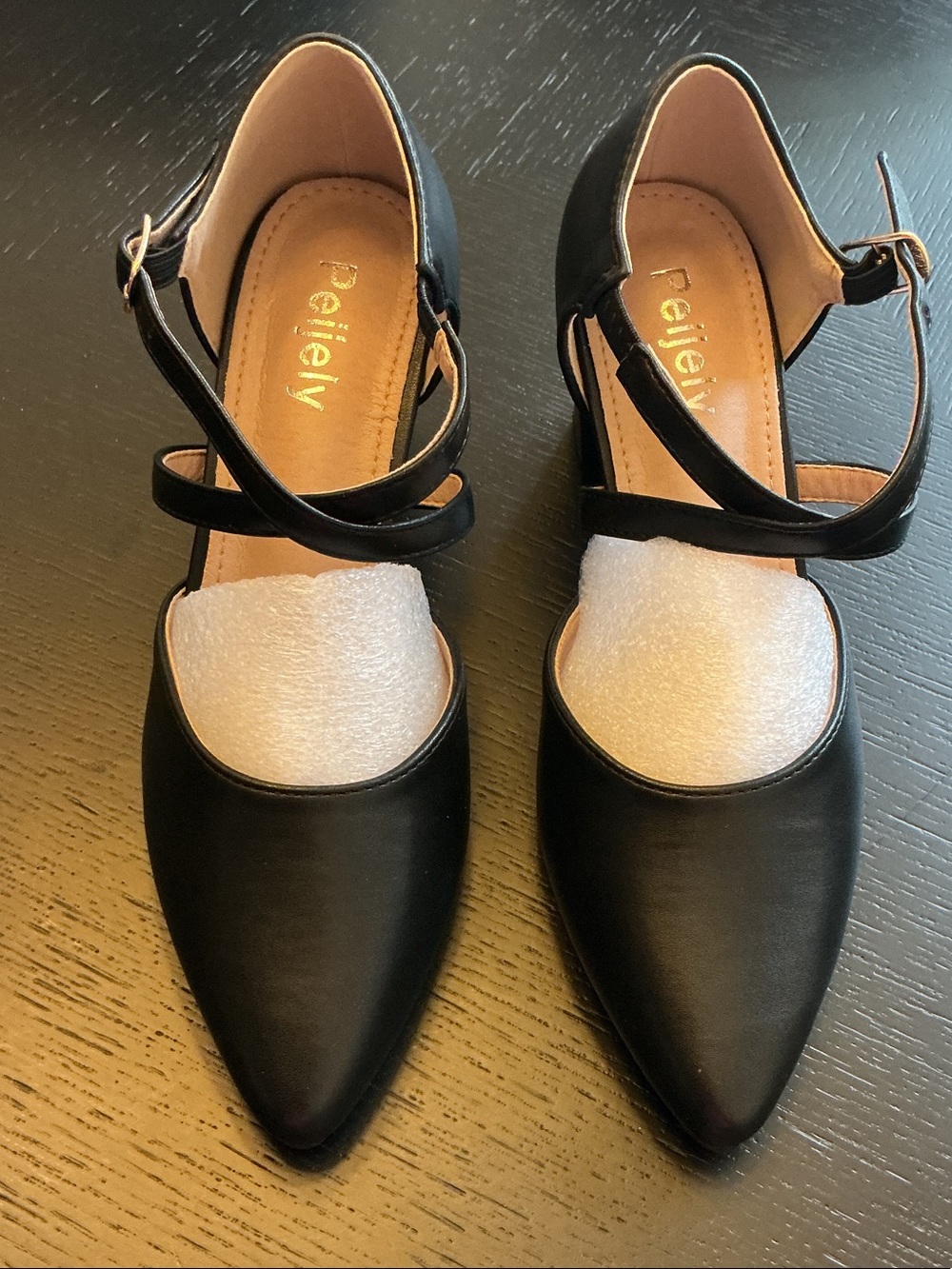 Black Pointed Toe Ankle Strap Flats